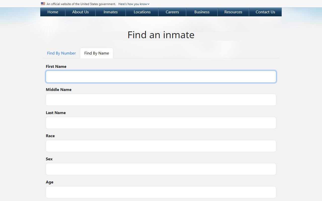 Federal BOP by-name search used when a Marshall County inmate is in federal custody