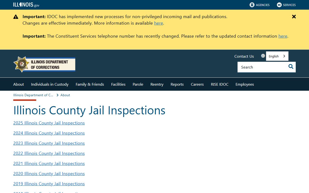 IDOC inspection archive documenting the Marshall County Jail capacity and improvements