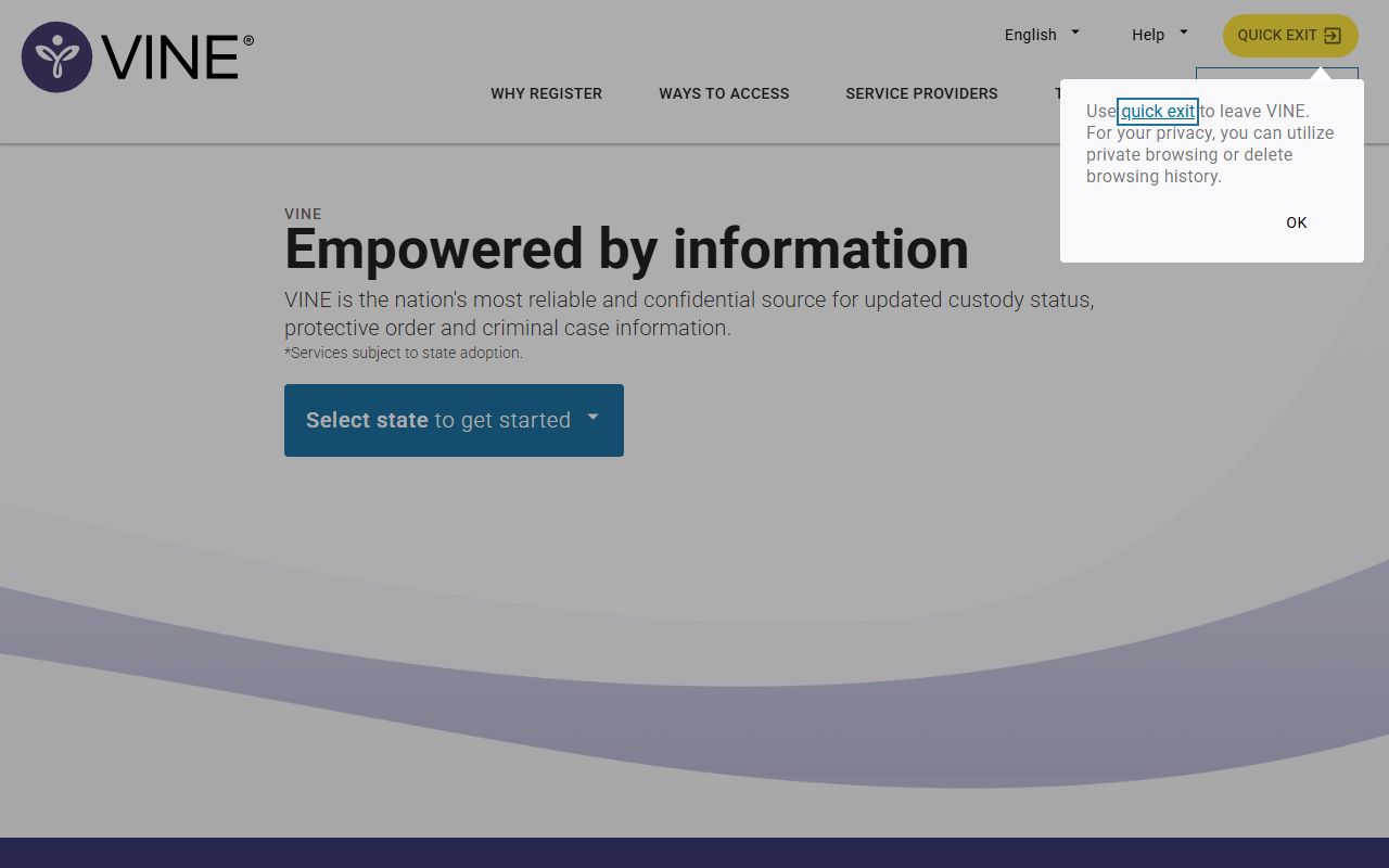 VINELink custody notification portal for Marshall County inmate records updates