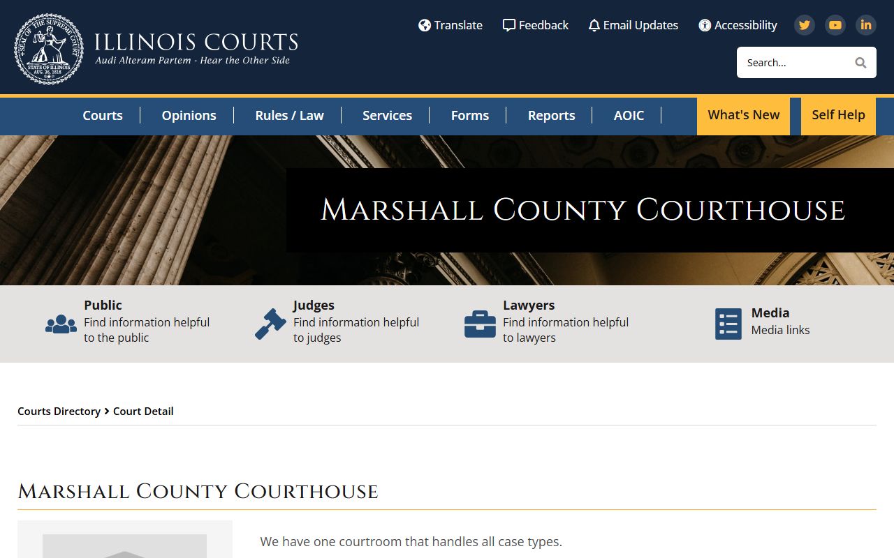 Marshall County Courthouse directory page for court records after a jail arrest