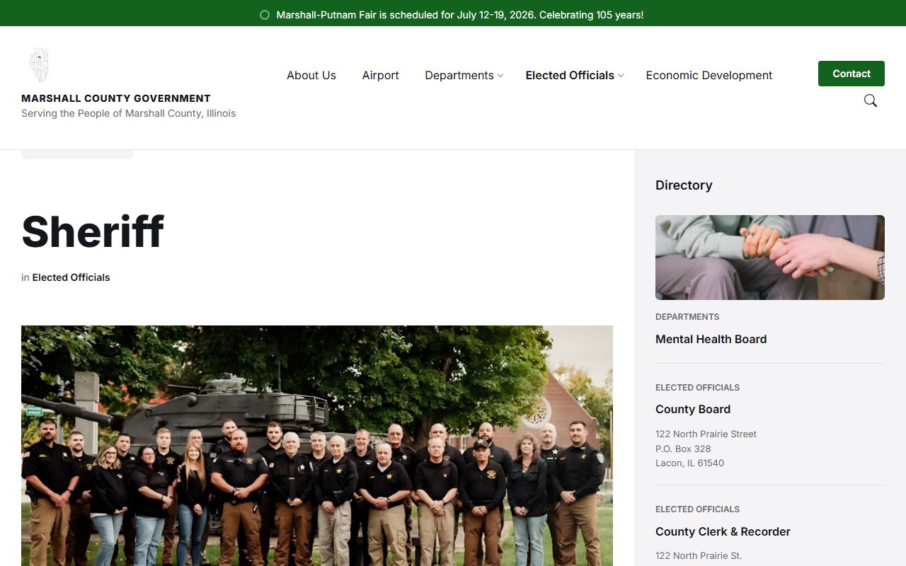 Marshall County Sheriff page for the Marshall County Jail inmate lookup and visitation